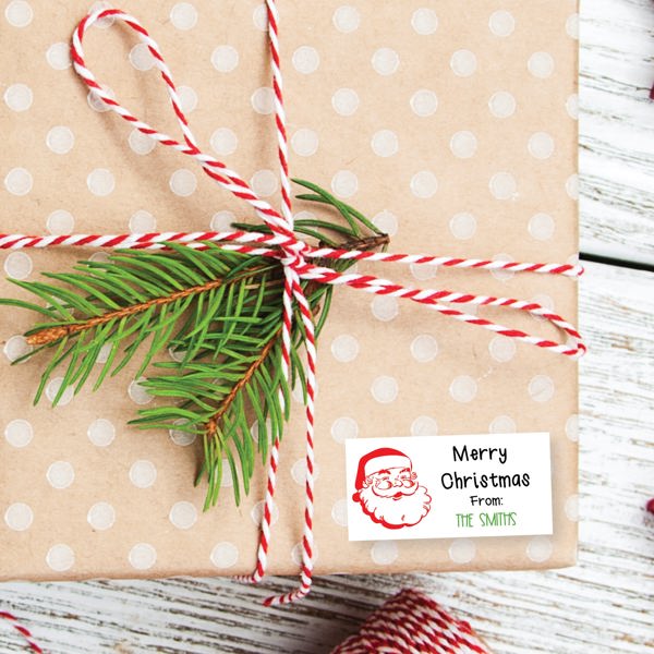 Santa Checked Twice Red - Personalized Christmas Gift Stickers