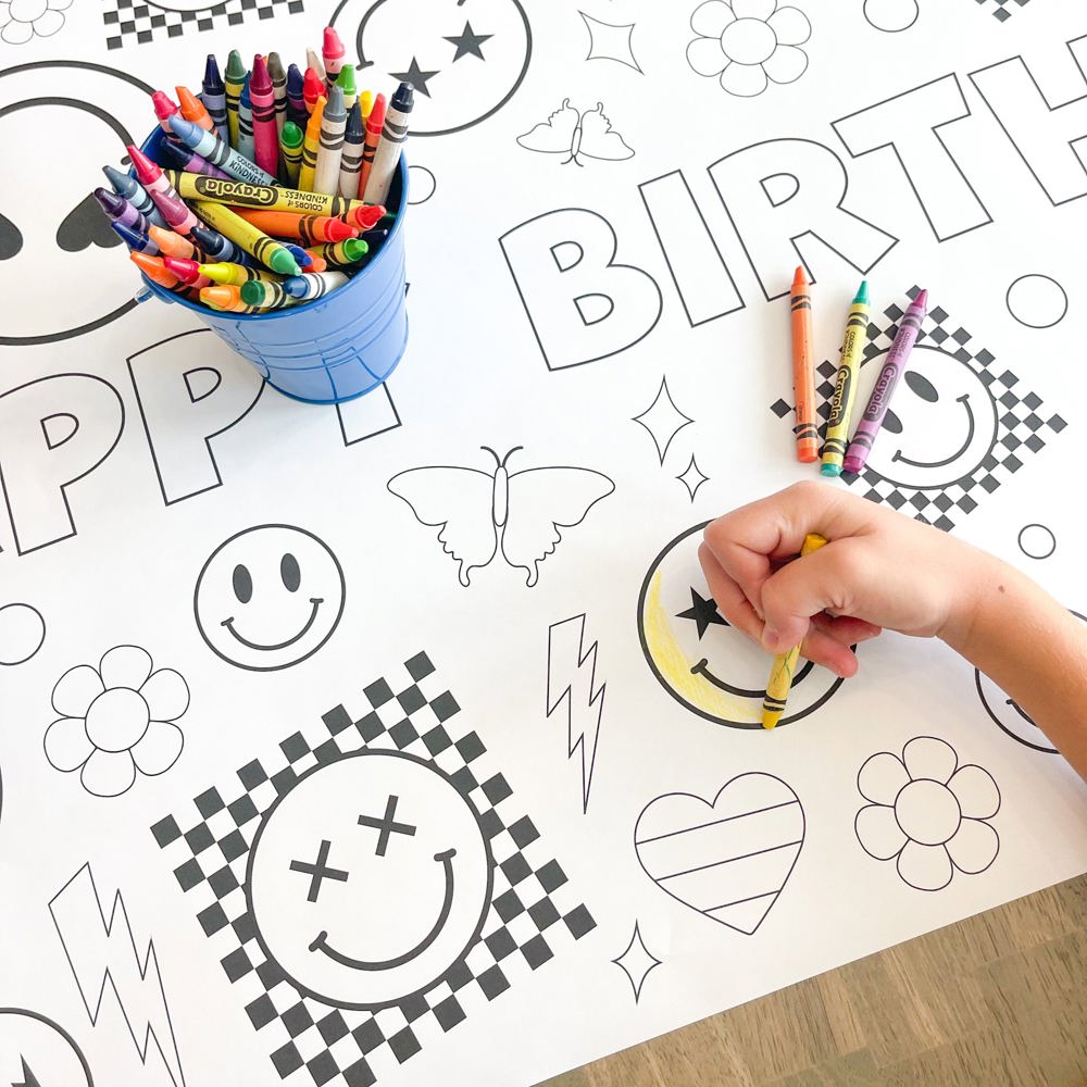 Smiley Face Coloring Table Runner Carnival Party