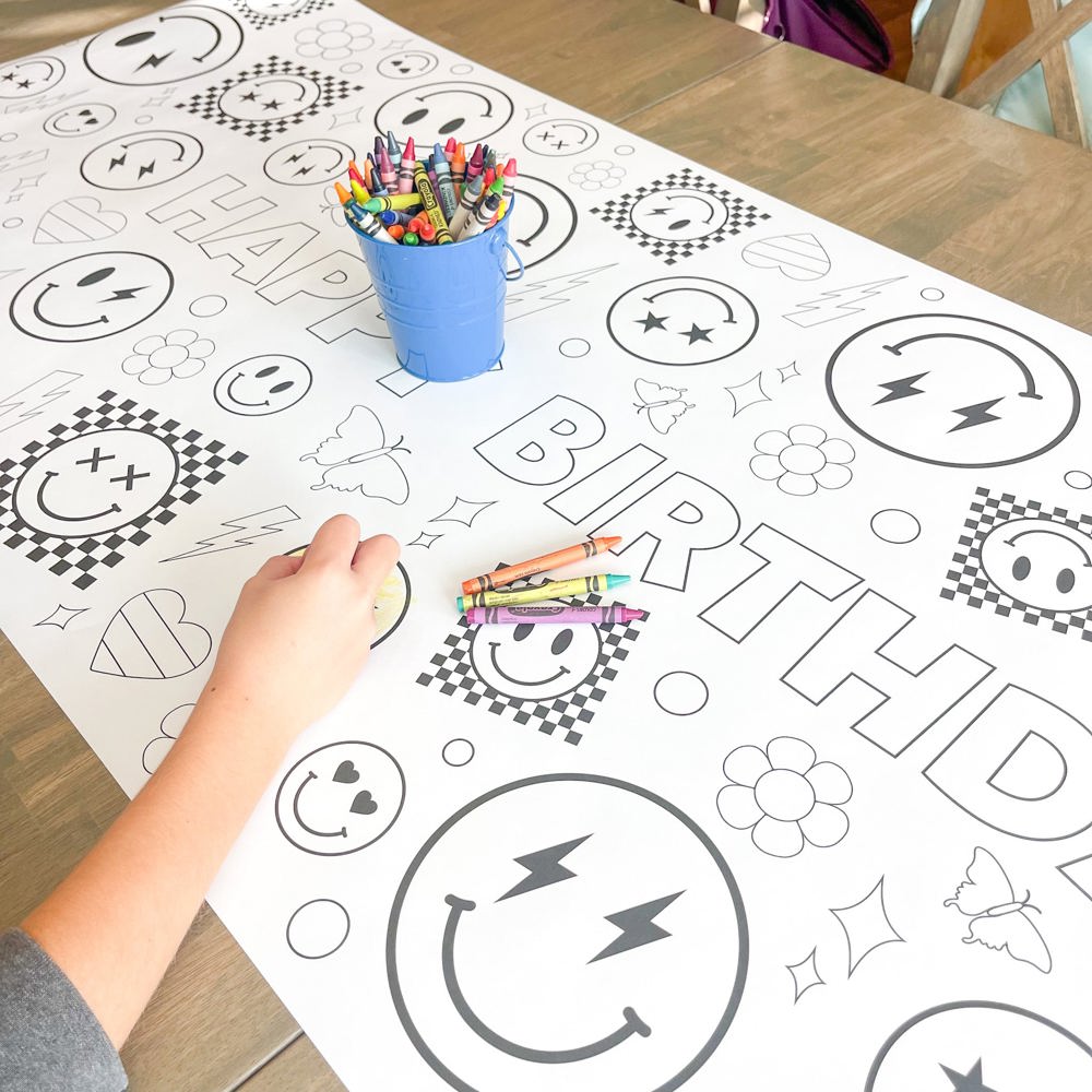 Smiley Face Coloring Table Runner Carnival Party