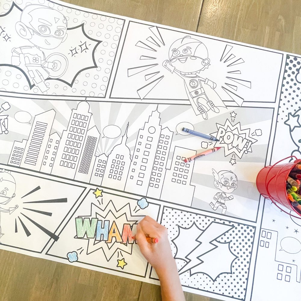 Superhero Coloring Table Runner