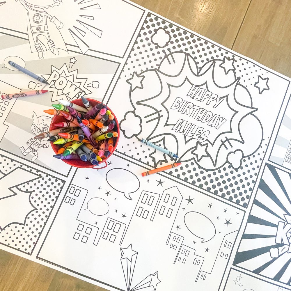 Superhero Coloring Table Runner