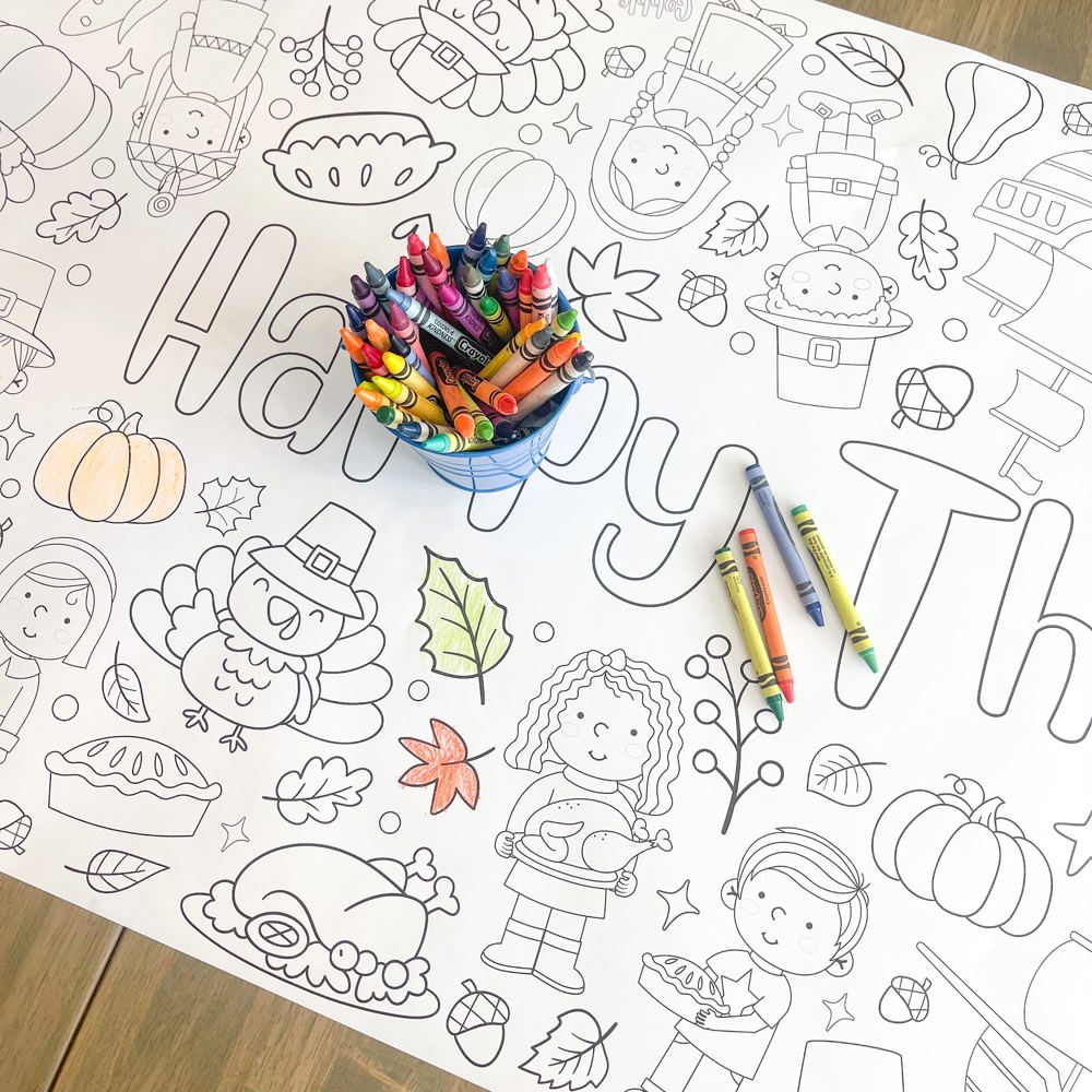 Thankful Coloring Table Runner Thanksgiving