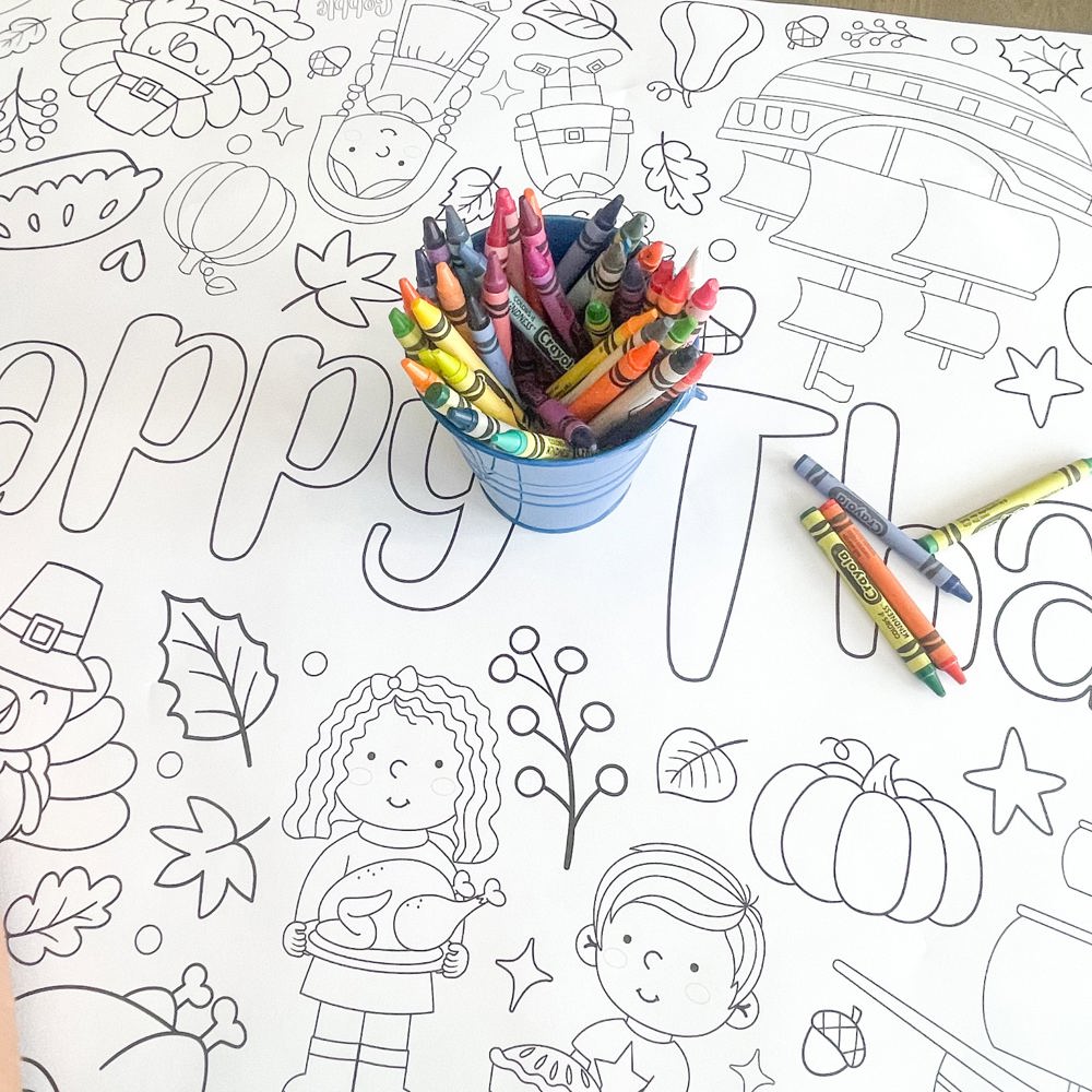 Thankful Coloring Table Runner Thanksgiving