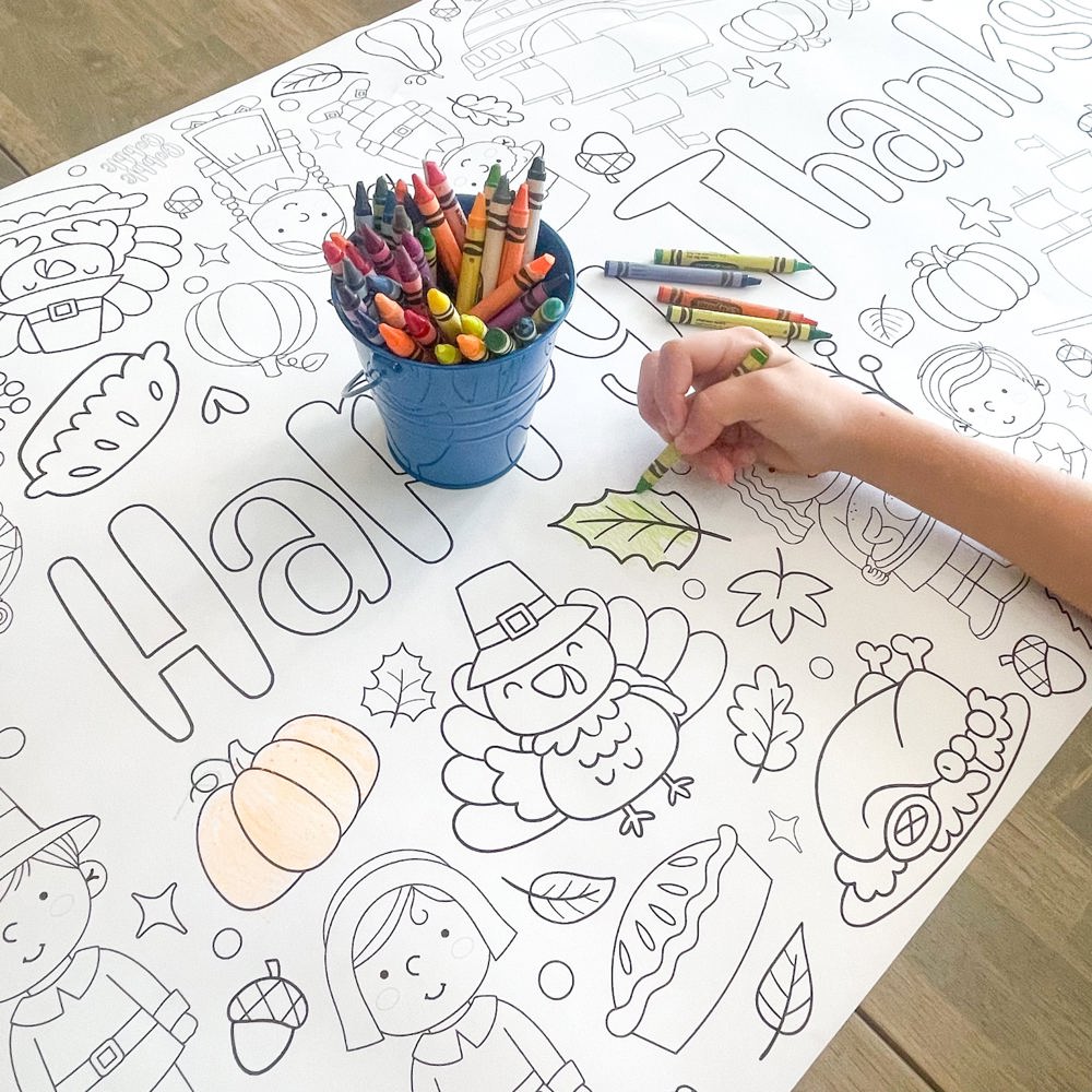 Thankful Coloring Table Runner Thanksgiving