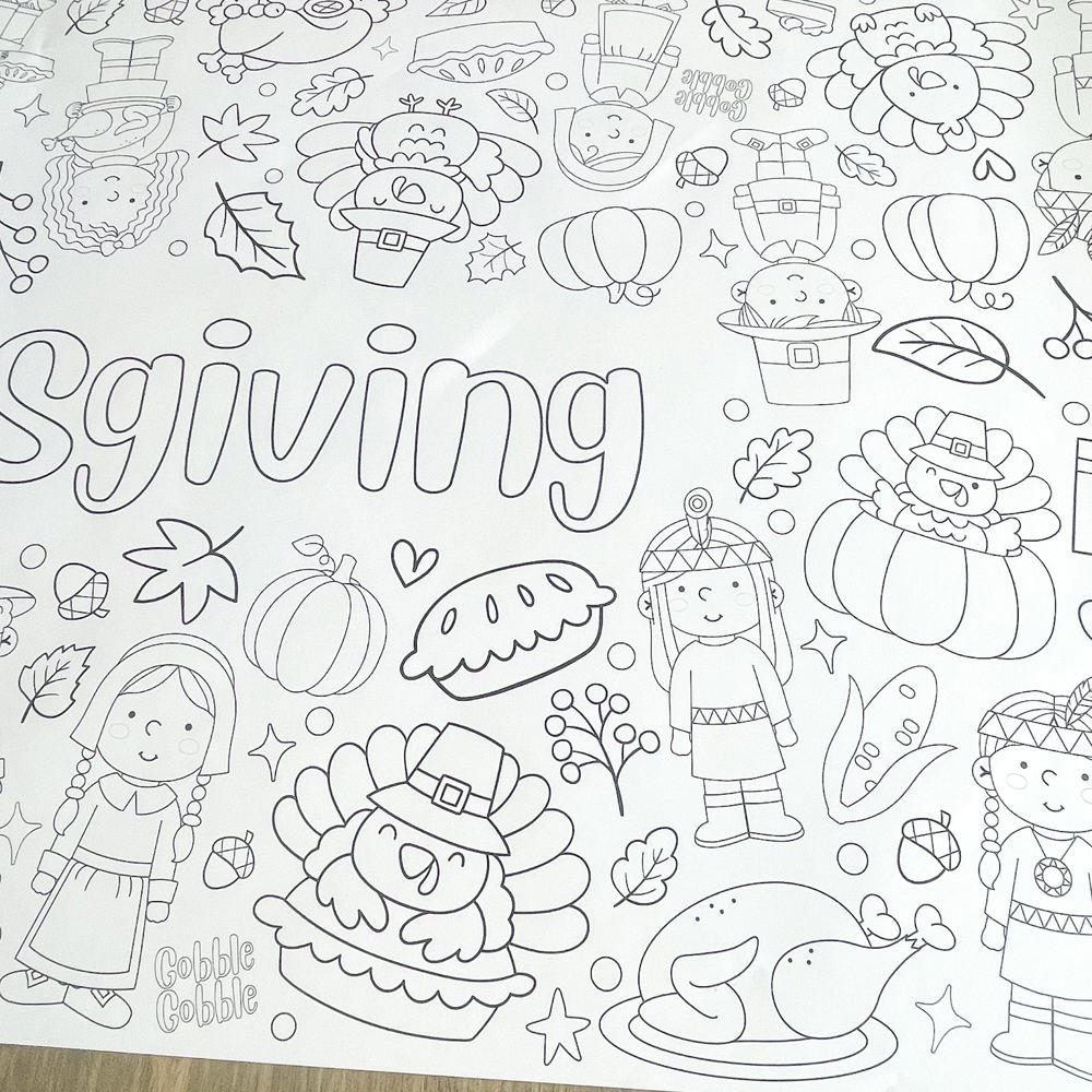 Thankful Coloring Table Runner Thanksgiving