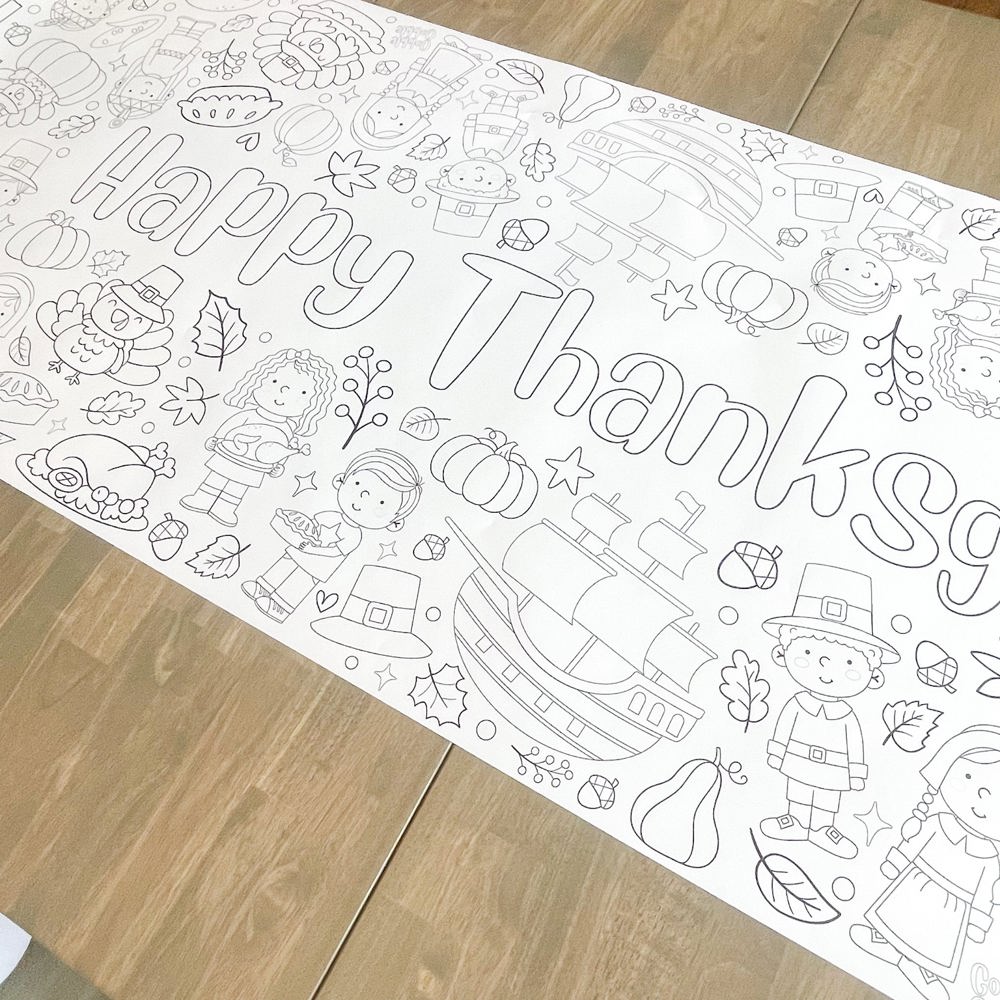 Thankful Coloring Table Runner Thanksgiving