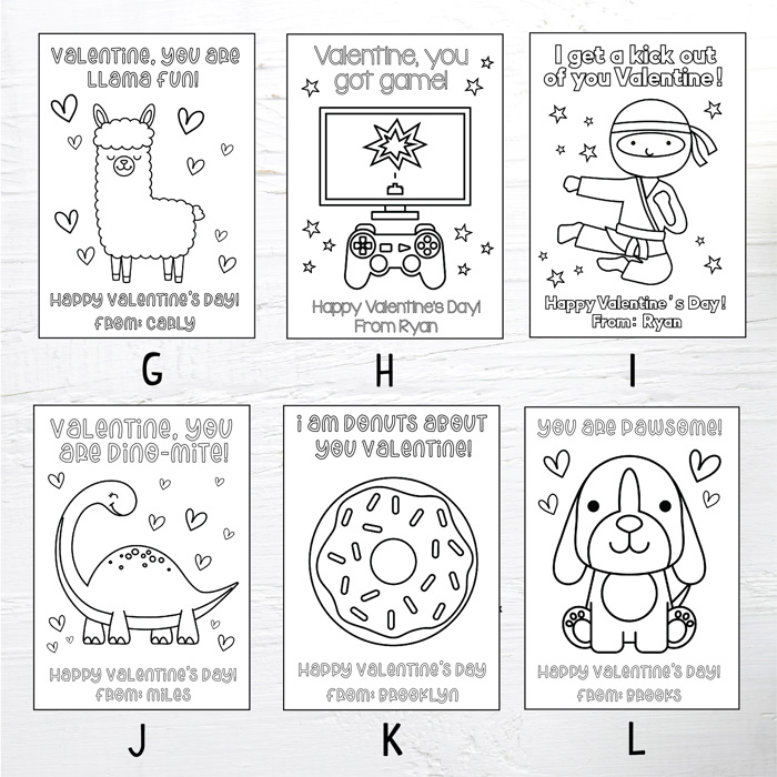 Personalized Valentine's Coloring Cards| Valentine's Day