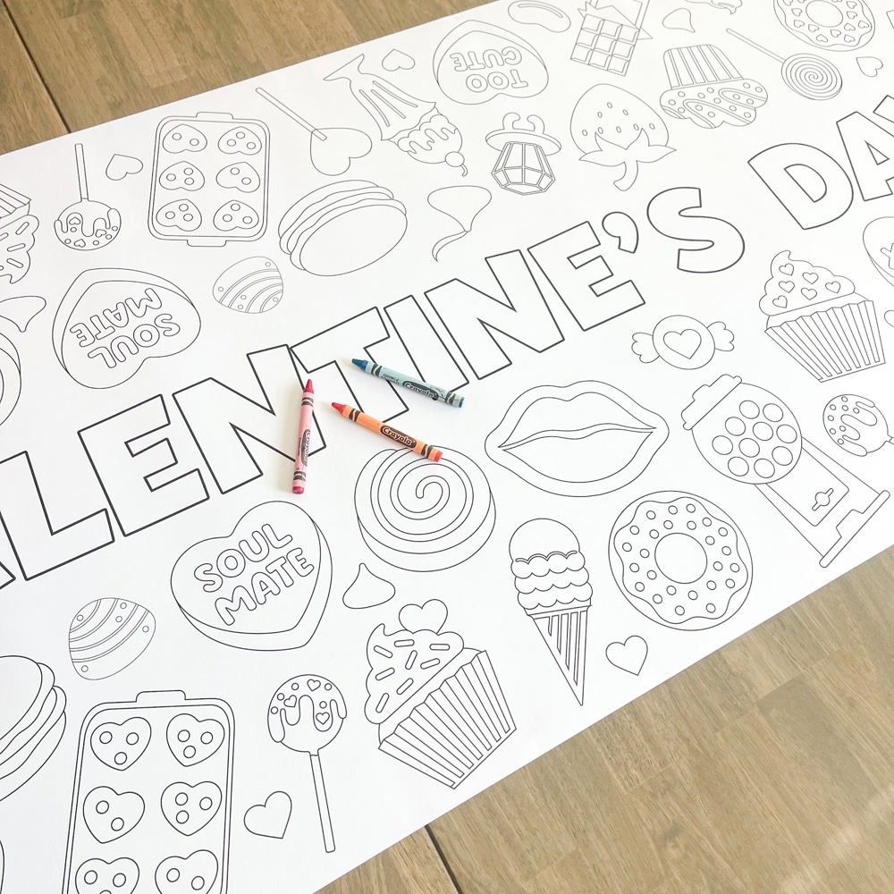 Valentines Bakery Coloring Table Runner Valentines Party