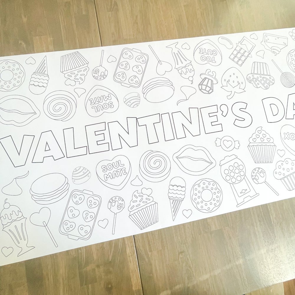 Valentines Bakery Coloring Table Runner Valentines Party