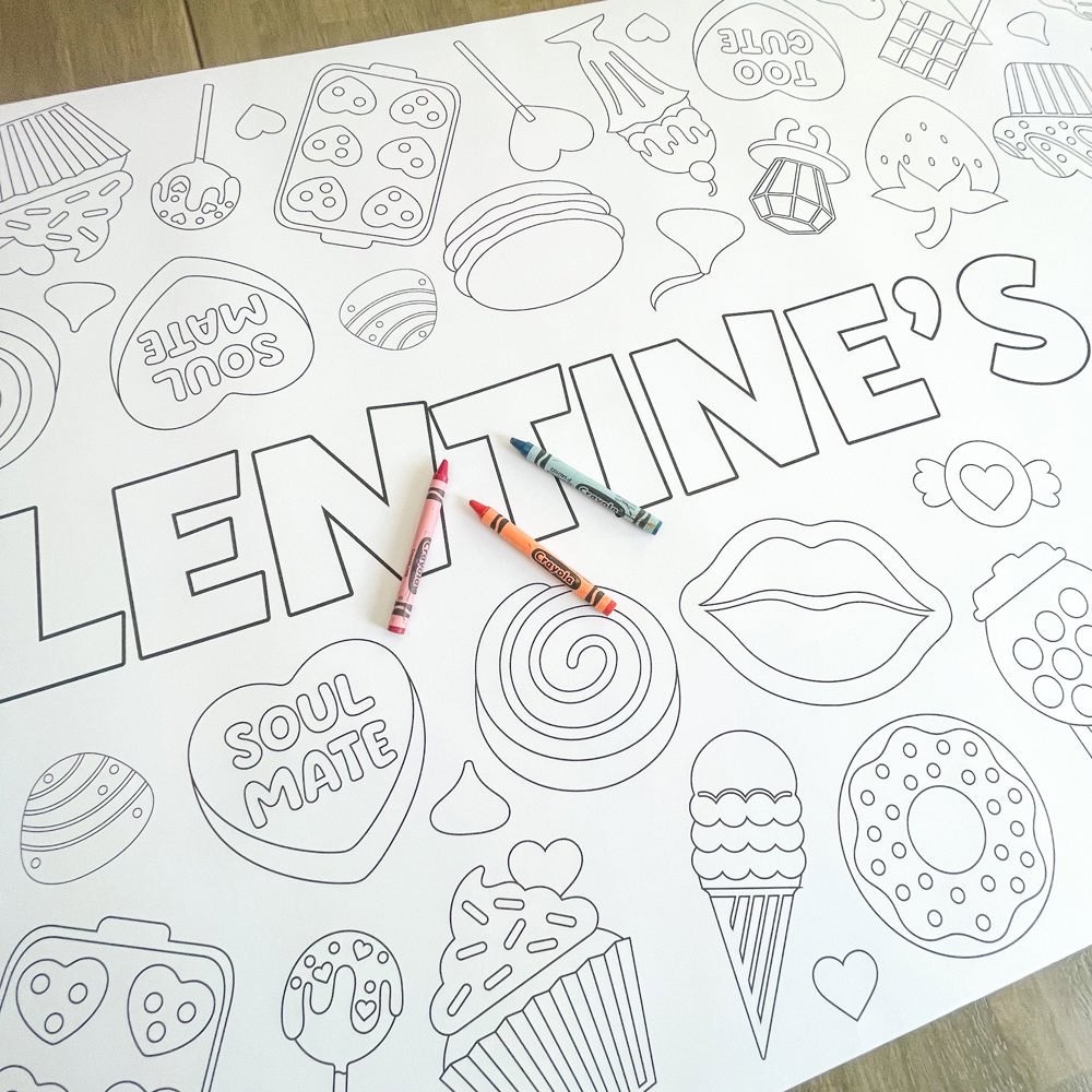 Valentines Bakery Coloring Table Runner Valentines Party