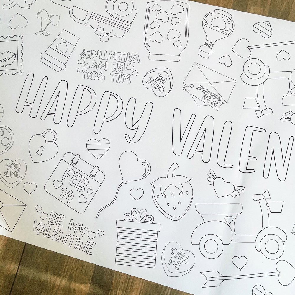 Valentines Coloring Table Runner Valentines Party