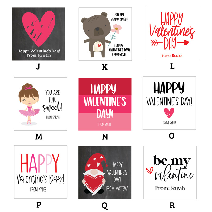 Personalized Valentine's 2.5 inch Stickers, Valentine's Stickers, Square Valentine Stickers| Set of 24