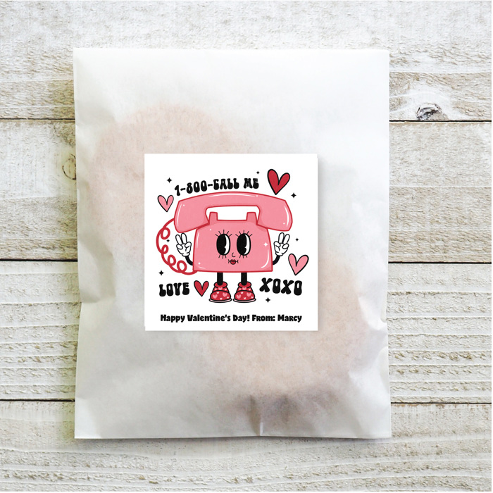 Personalized Retro Valentine's 2.5 inch Stickers, Retro Valentine's Stickers, Square Valentine Stickers| Set of 24