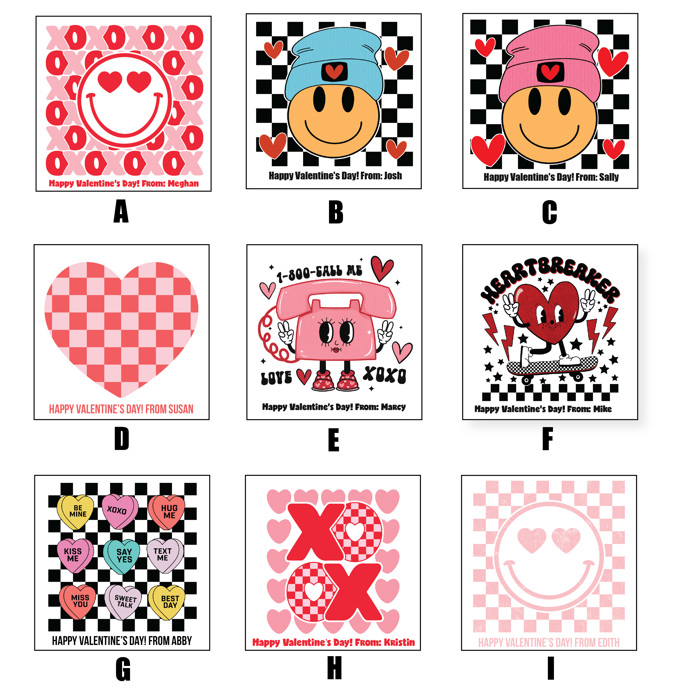 Personalized Retro Valentine's 2.5 inch Stickers, Retro Valentine's Stickers, Square Valentine Stickers| Set of 24