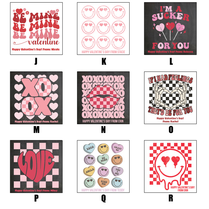 Personalized Retro Valentine's 2.5 inch Stickers, Retro Valentine's Stickers, Square Valentine Stickers| Set of 24