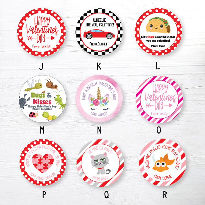 Customized Valentine's 2.5 inch Stickers, Valentine's Stickers, Valentine Stickers and Treat Bags| Set of 24