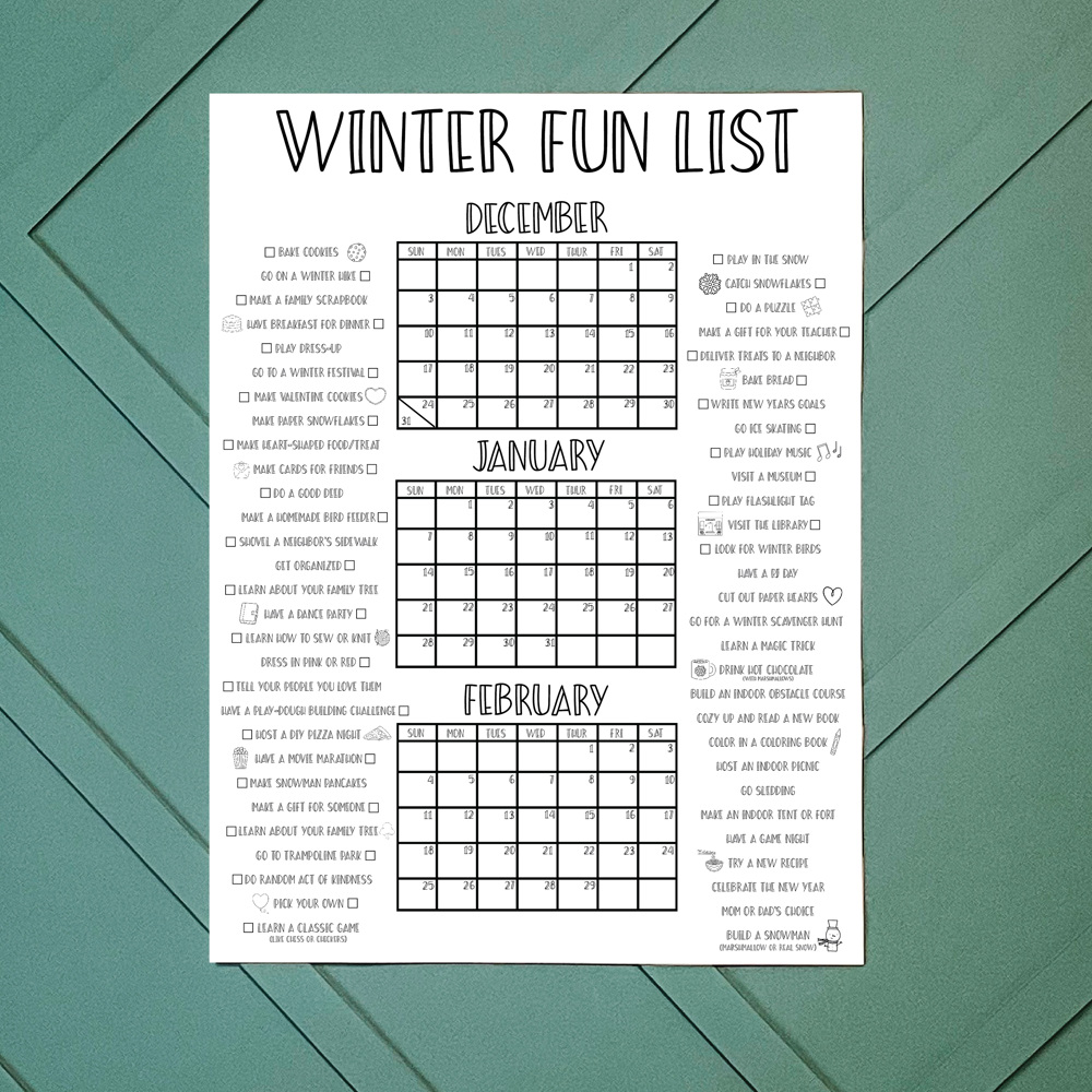 Winter Bucket List, 2024-25, WinterCountdown Poster, Winter Countdown, Winter Poster, Winter Check List, Winter Check List, Winter Activity