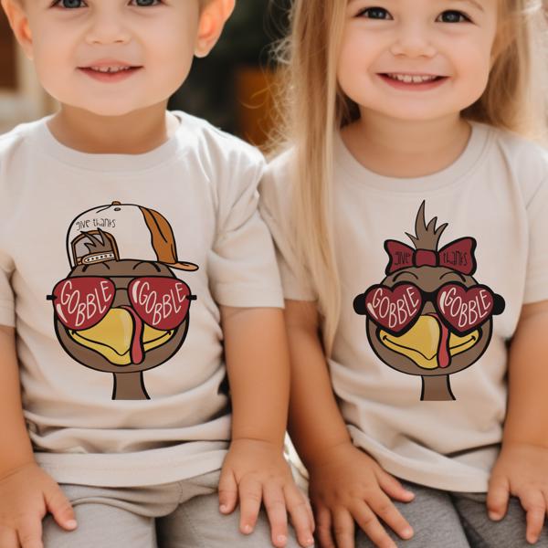 Gobble Gobble Girl and Boy Thanksgiving Kids Tees