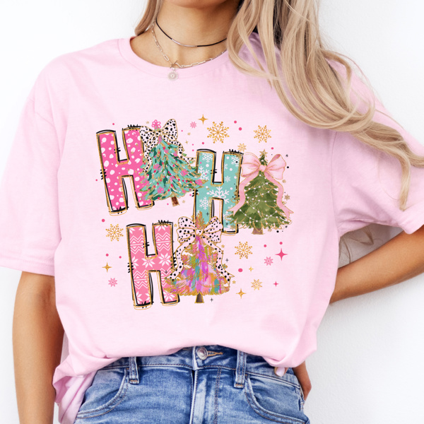 Ho Ho Ho Whimsical Coquette Christmas Tree Tees