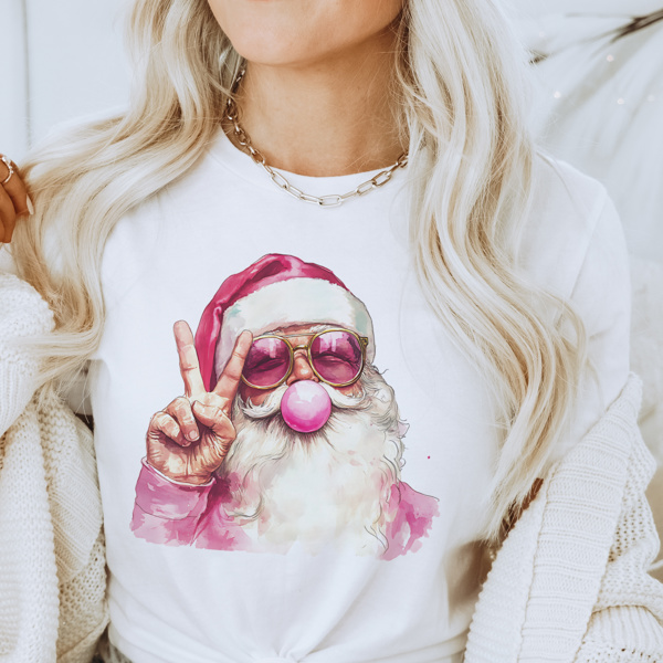 Bubble Gum Retro Christmas Santa Clause Tshirt