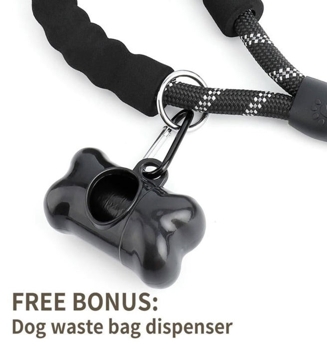 Reflective Dog Leash w/Poop Bag Dispenser