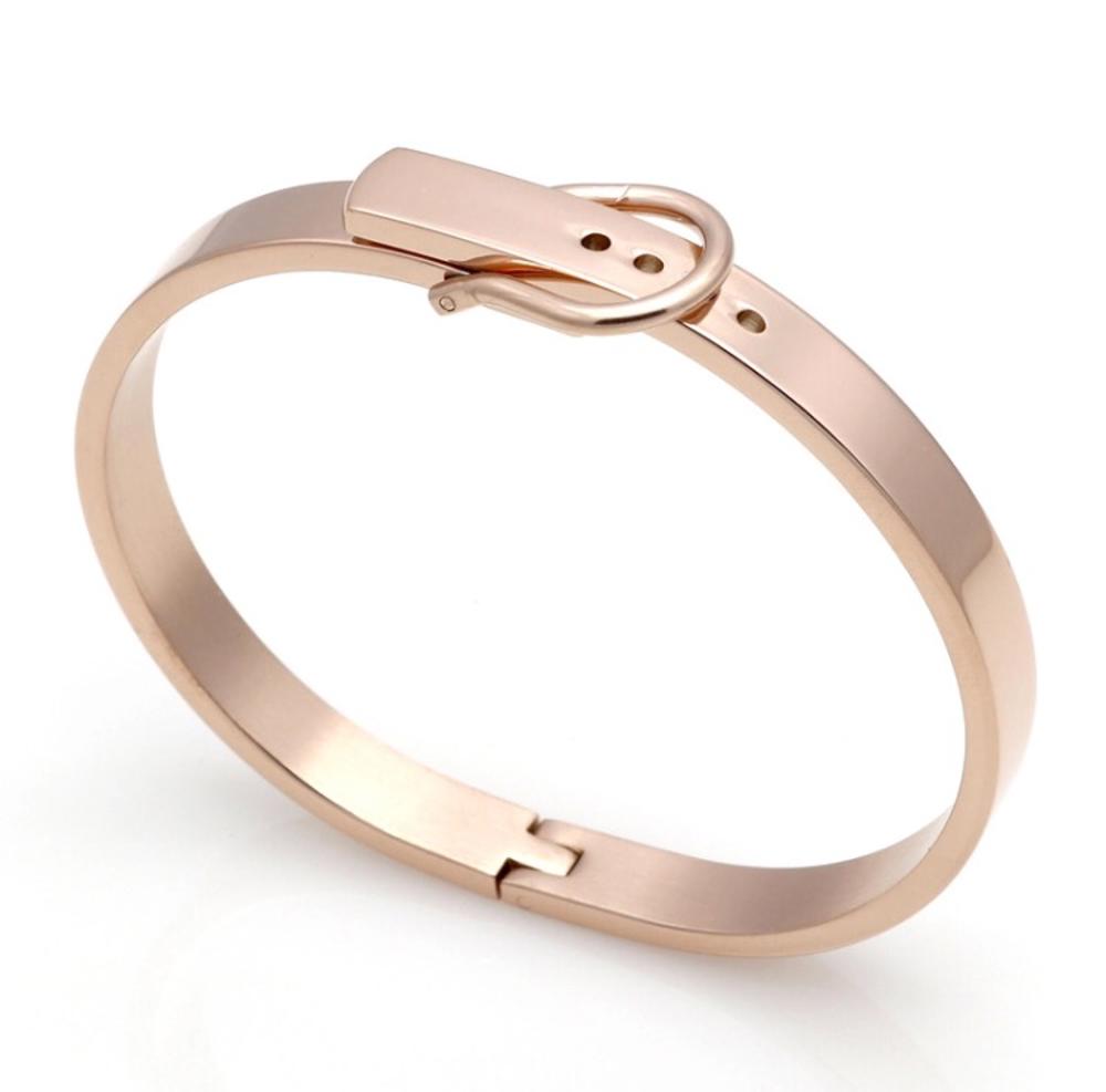 Belt Buckle Bangle Bracelet - Stainless Steel