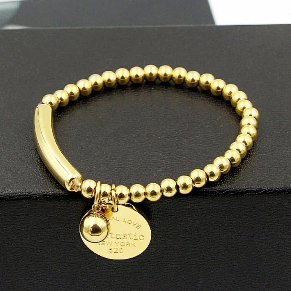 Ball Stretch Bracelet w/ Charm - Stainless Steel