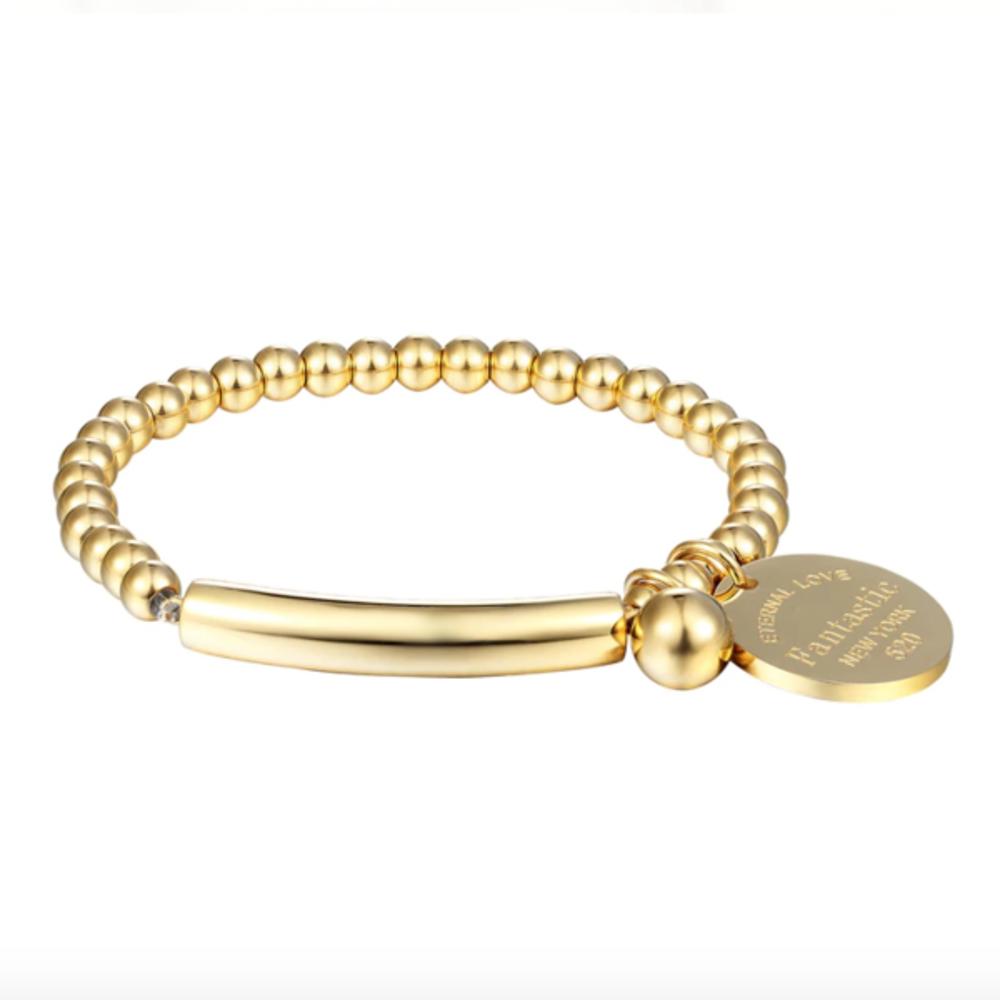 Ball Stretch Bracelet w/ Charm - Stainless Steel