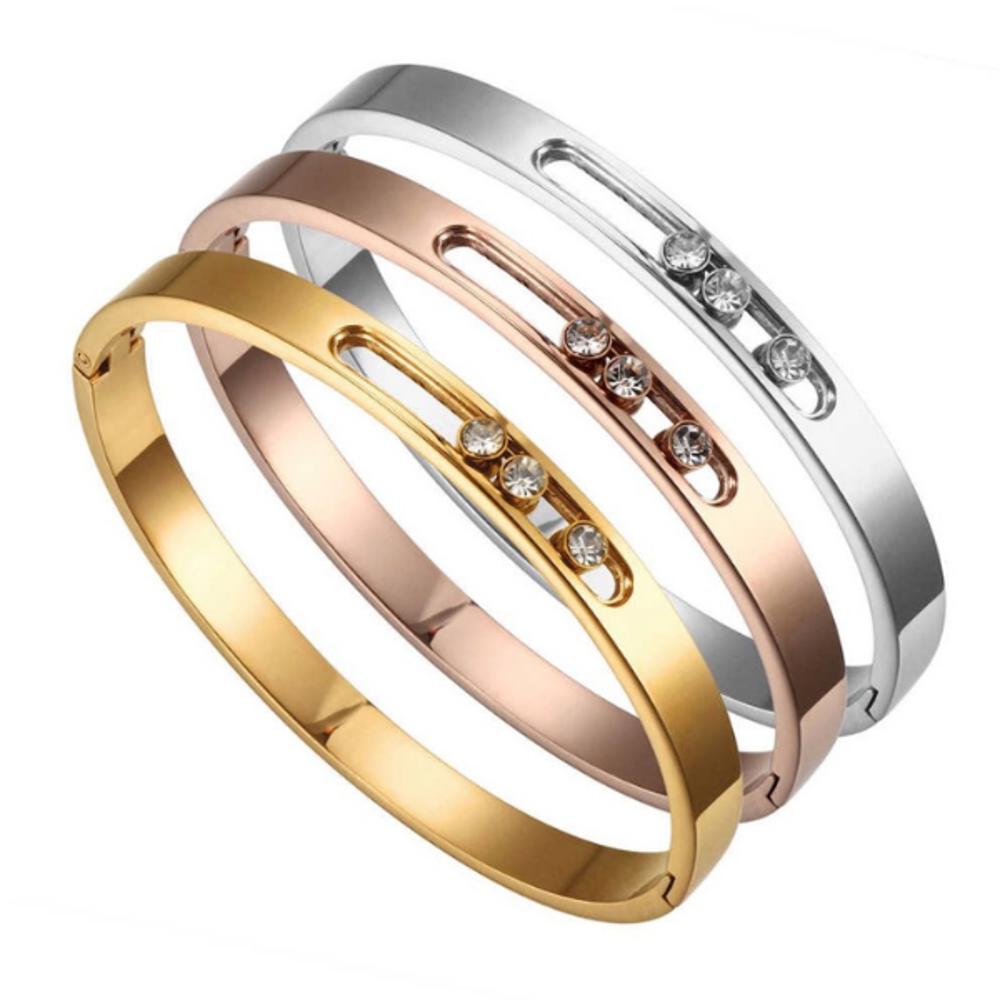 Sliding Stones Bangle Bracelet - Stainless Steel