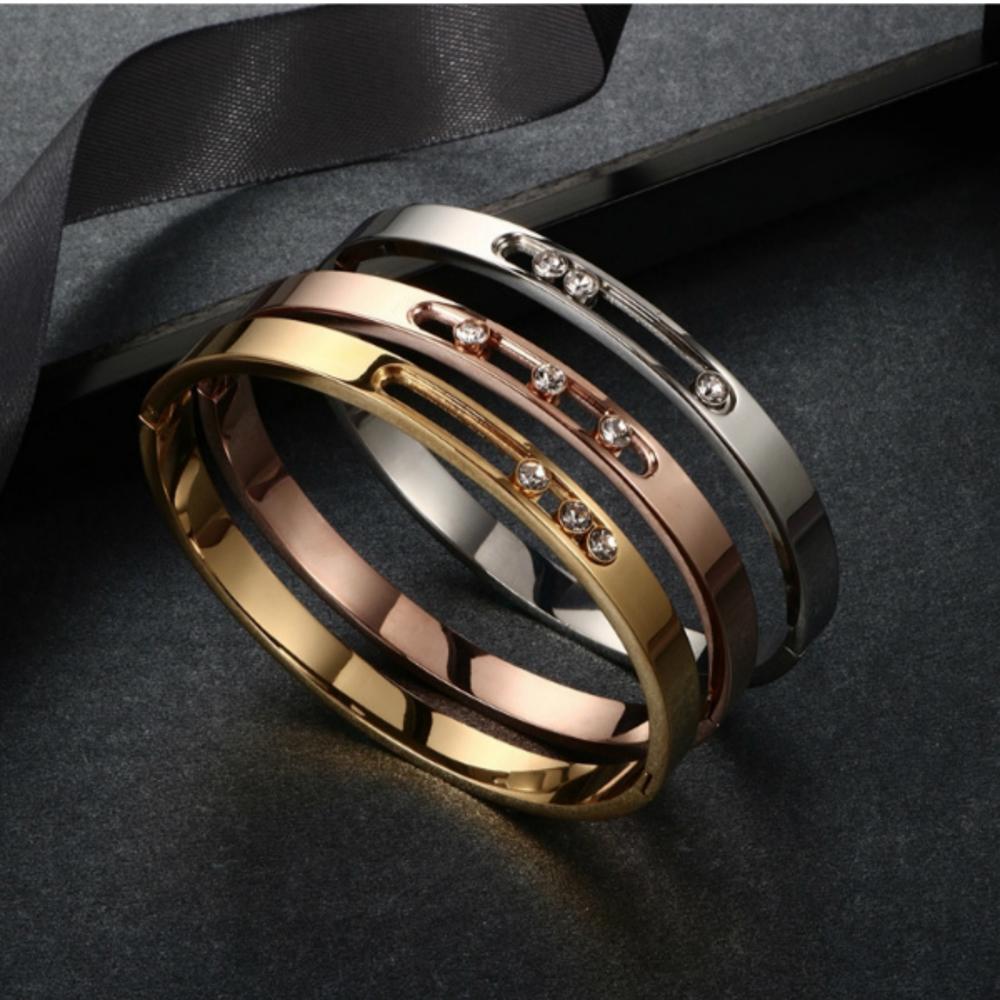 Sliding Stones Bangle Bracelet - Stainless Steel