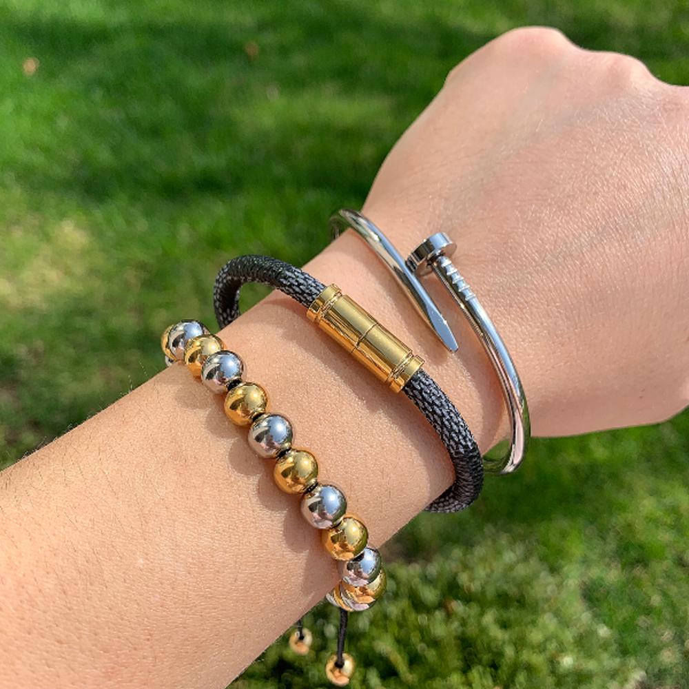 Silver + Gold Adjustable Bracelet - Stainless Steel