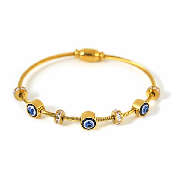 Evil Eye Magnetic Bangle Bracelet - Stainless Steel