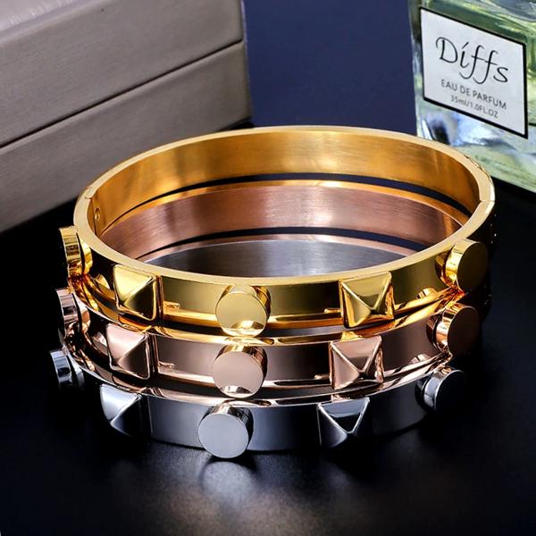 Studded Bangle Bracelet - Stainless Steel