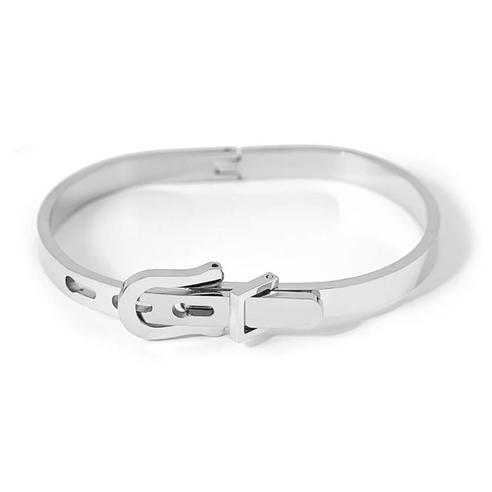 Chunky Belt Bangle Bracelet - Stainless Steel