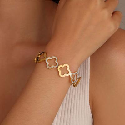 Clover Cuff Glam Bracelet - Stainless Steel