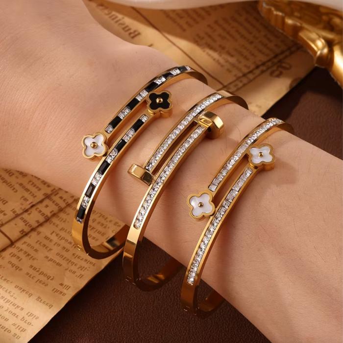 Clover Set of 3 Bangle Bracelets - Stainless Steel
