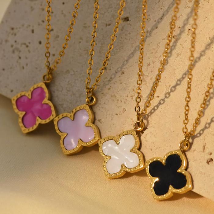 Colorful Clover Pendant Necklace - Stainless Steel