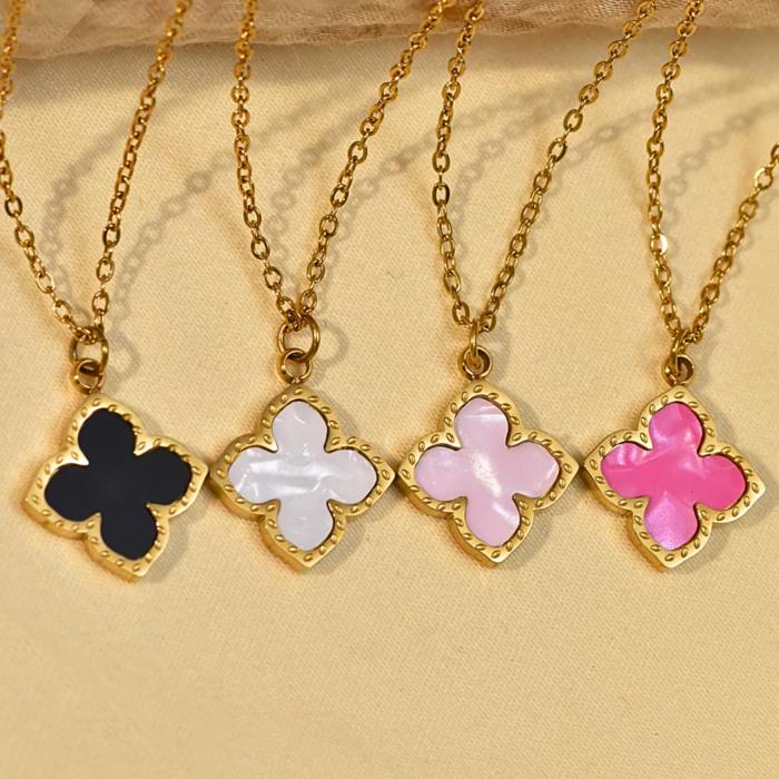 Colorful Clover Pendant Necklace - Stainless Steel