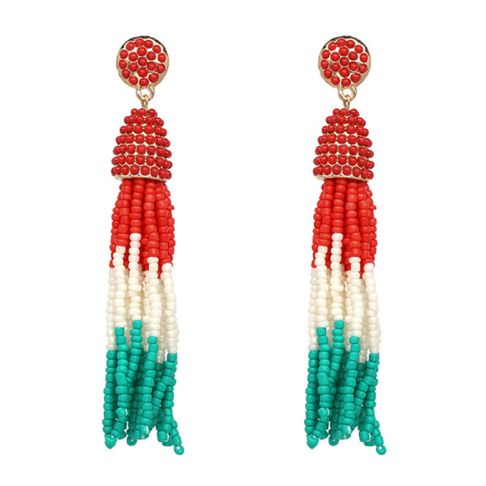 Multi-color Beaded Tassel Earrings