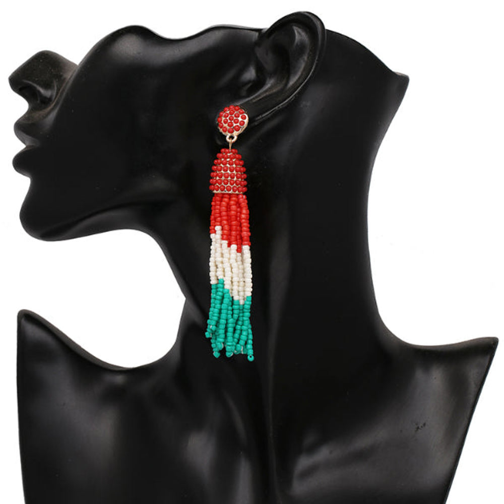 Multi-color Beaded Tassel Earrings