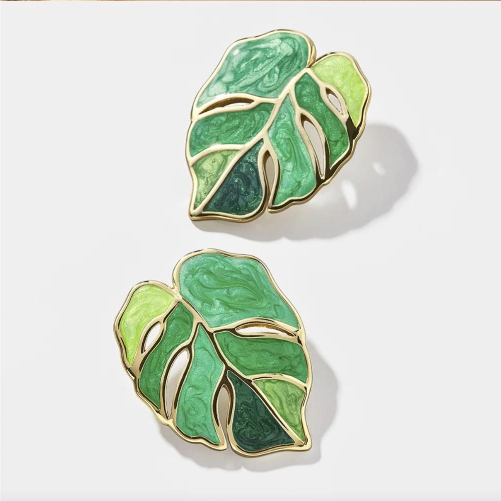 Palm Leaf Enamel Earrings