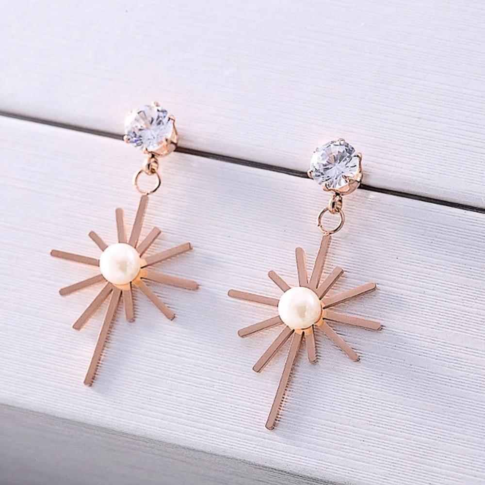 Sunburst Pearl Earrings - Stainless Steel