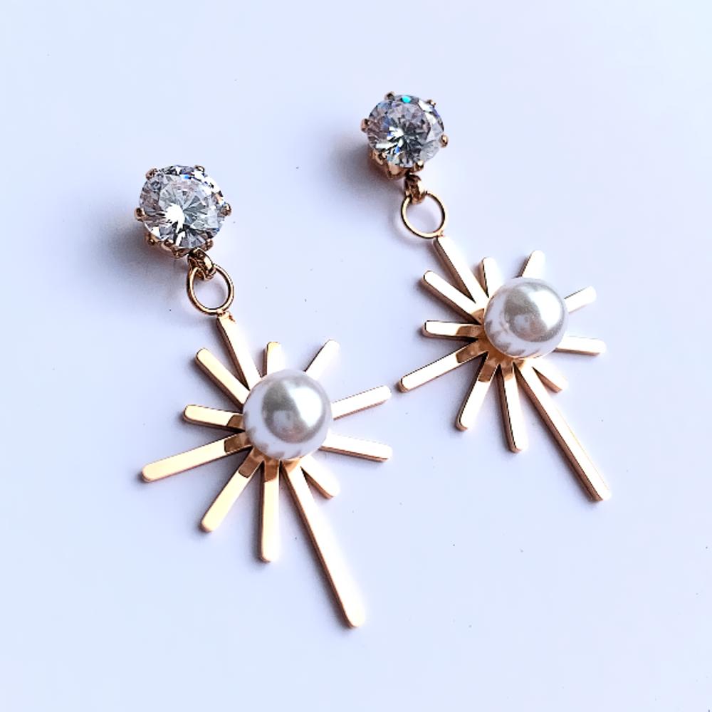 Sunburst Pearl Earrings - Stainless Steel