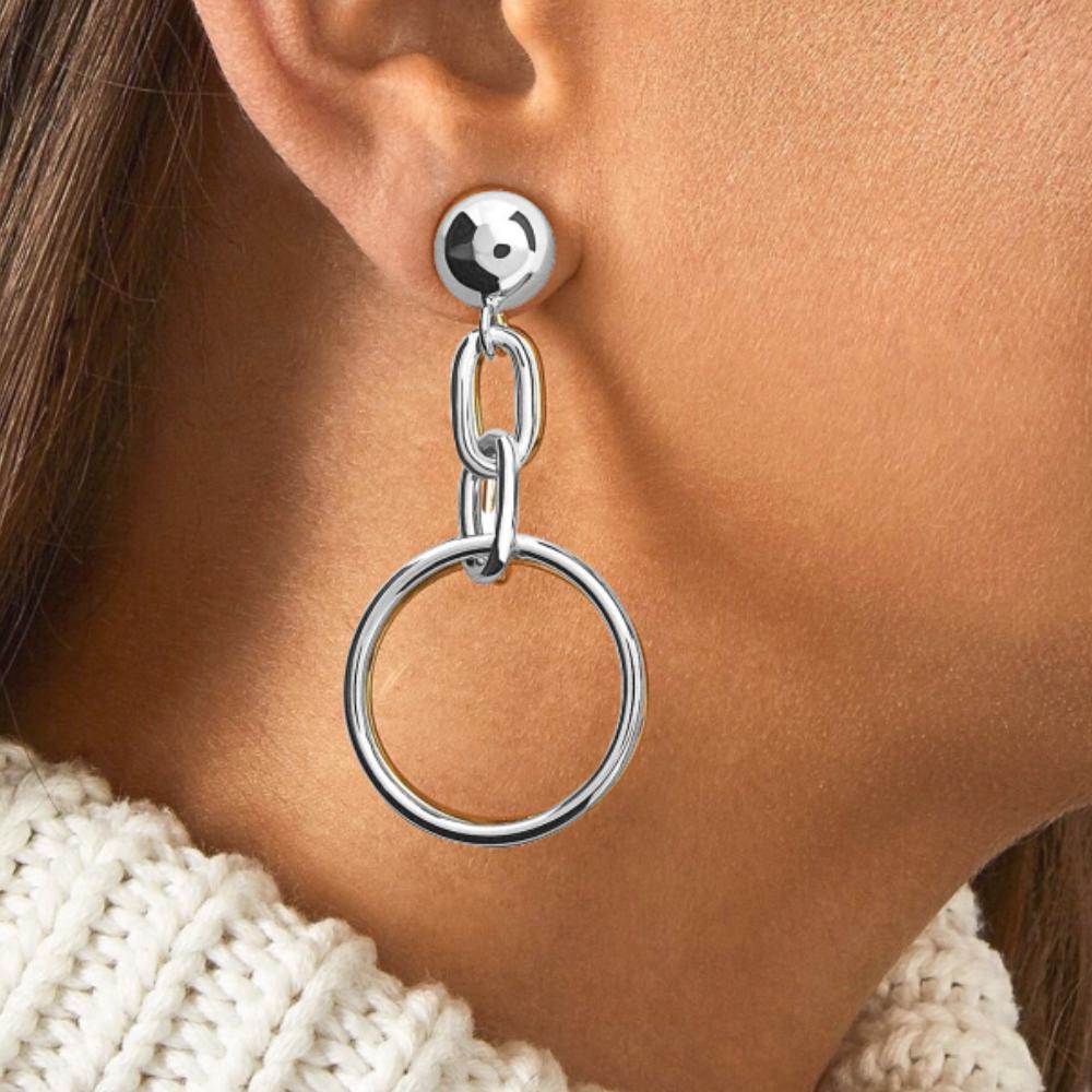 Evie Dangle Hoop Silver Earrings