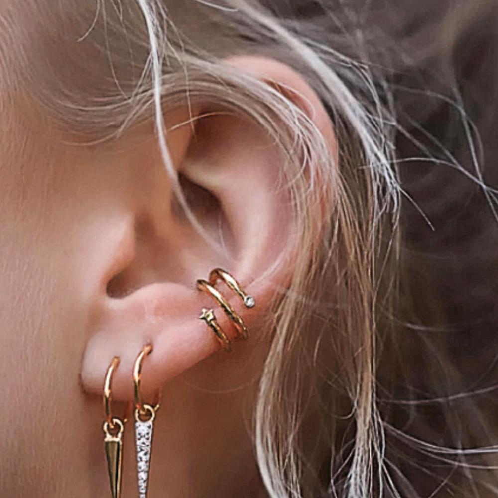 Cross Huggie + Ear Cuff Earrings Set