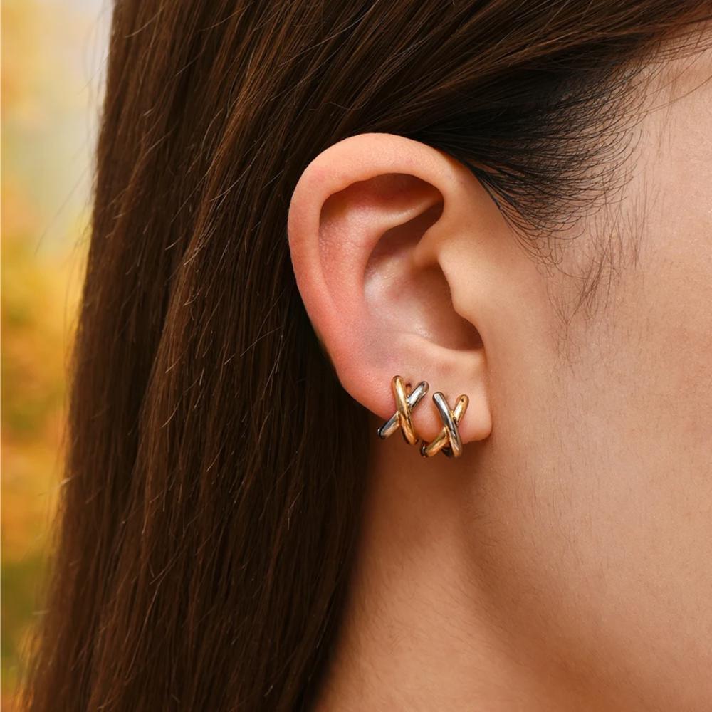 Ear Cuffs and X Earrings Set