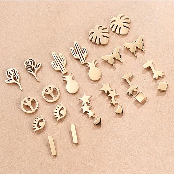 Set of 12 Pairs of Stainless Steel Stud Earrings