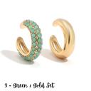 3 - Green/Gold Set Ear Cuff Earrings Collection