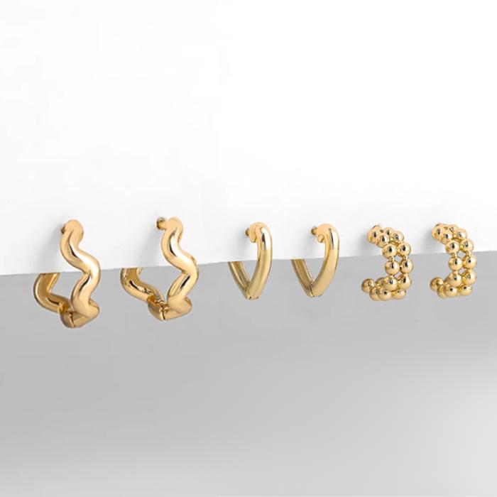 Heart and Wiggle Huggie Earrings Set of 3