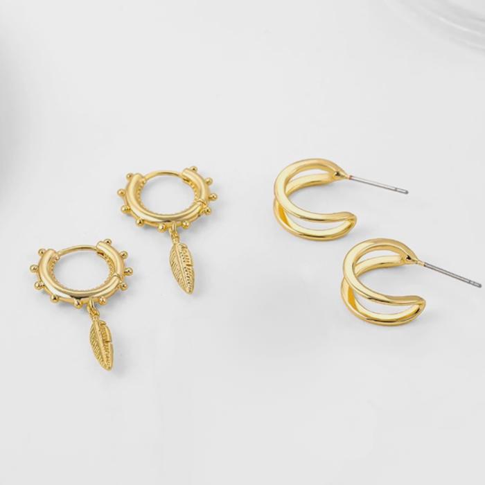 Feather Huggie Earrings Set of 2